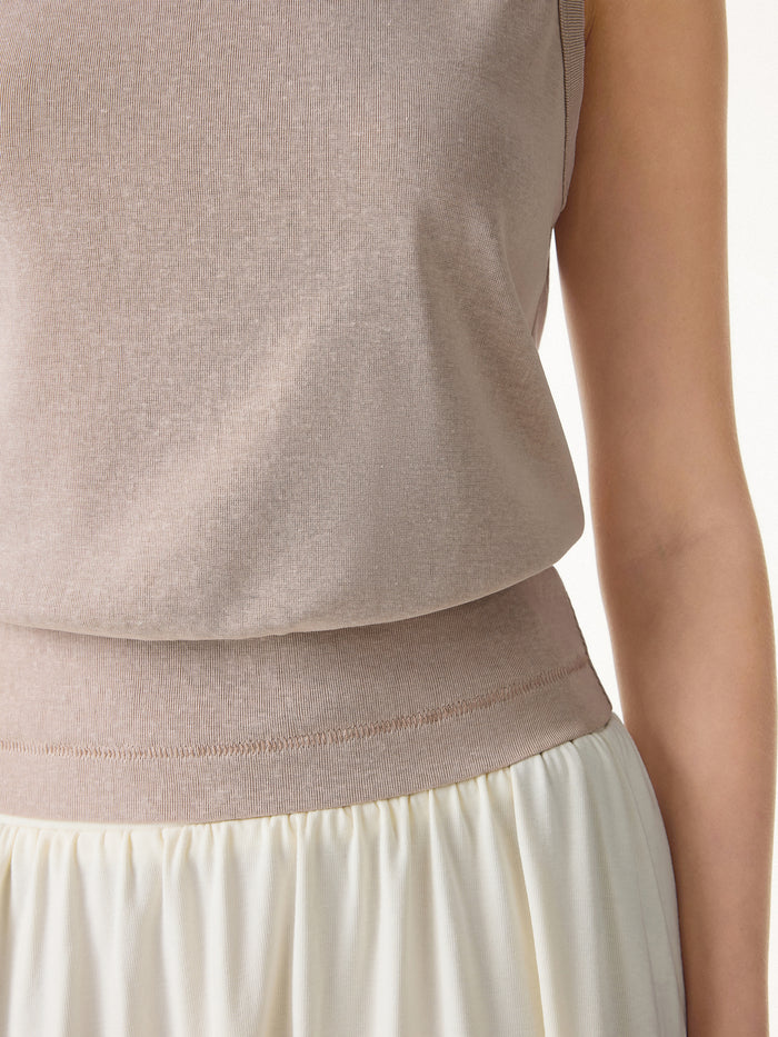 OGLmove Cotton-Linen Blend Boatneck Low Back Top