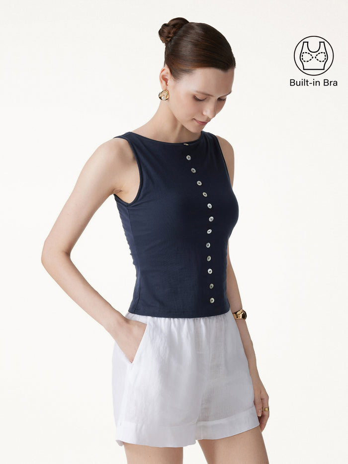 OGLmove Cotton-Linen Boatneck Cropped Bra Top