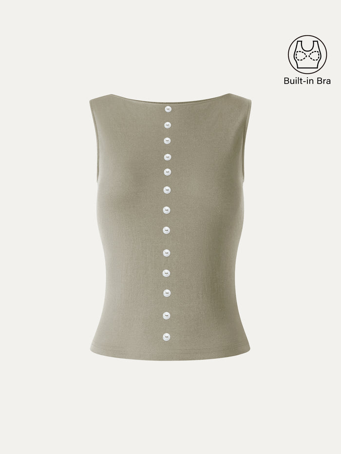 OGLmove Cotton-Linen Boatneck Cropped Bra Top