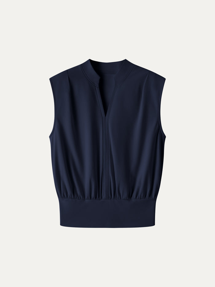 OGLmove Cotton-Viscose V-neck Stand Collar Sleeveless Top