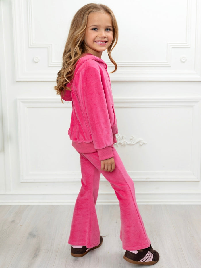 Soft pink girls lounge set with flare pants