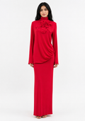 Crimson Rose Maxi Gown — 3D Floral Open-Back Long Dress