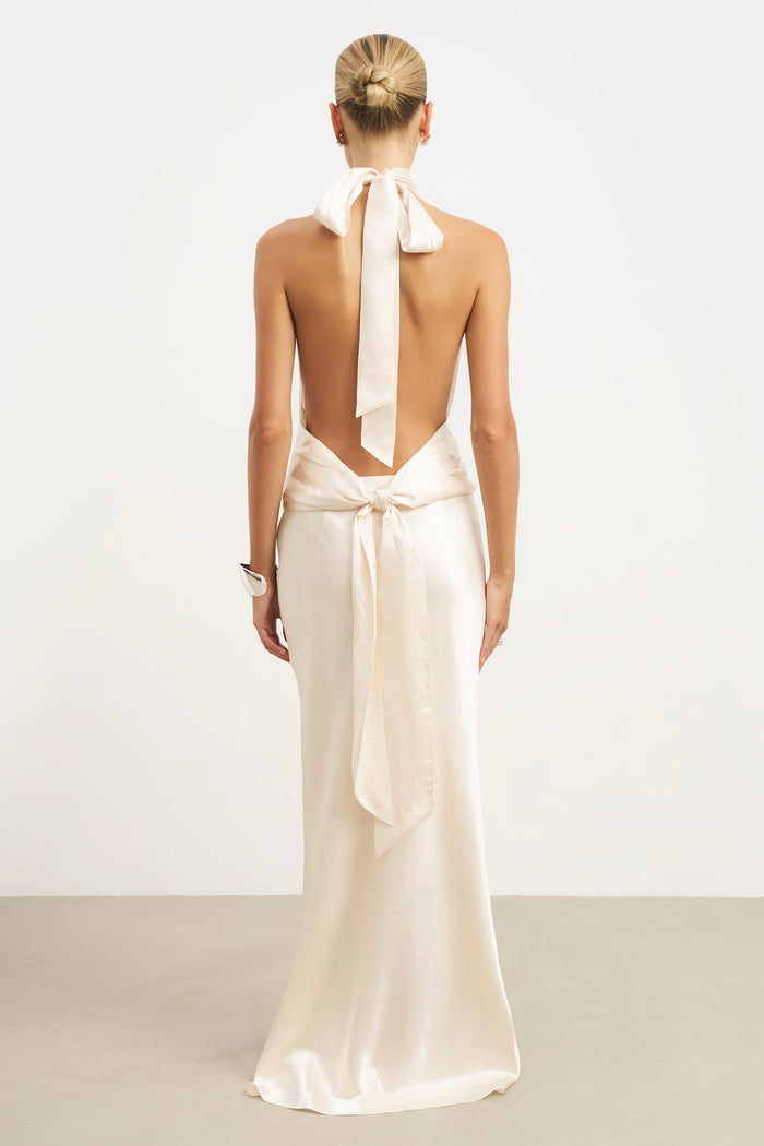 Crushed Satin Bias Cut Maxi Skirt - Champagne