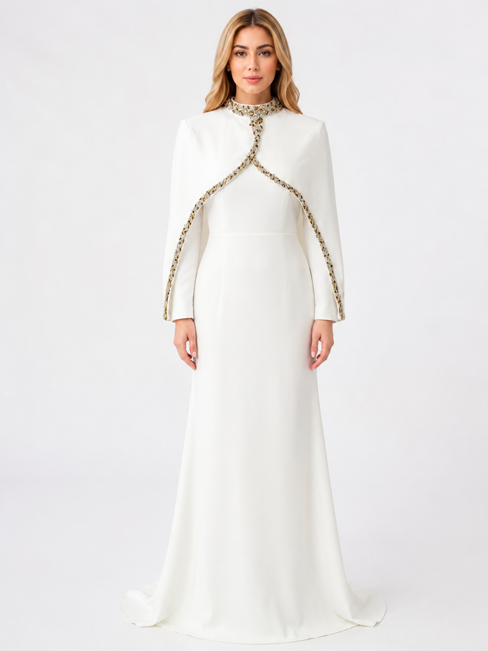 Crystal Cape Maxi Dress - Burgundy