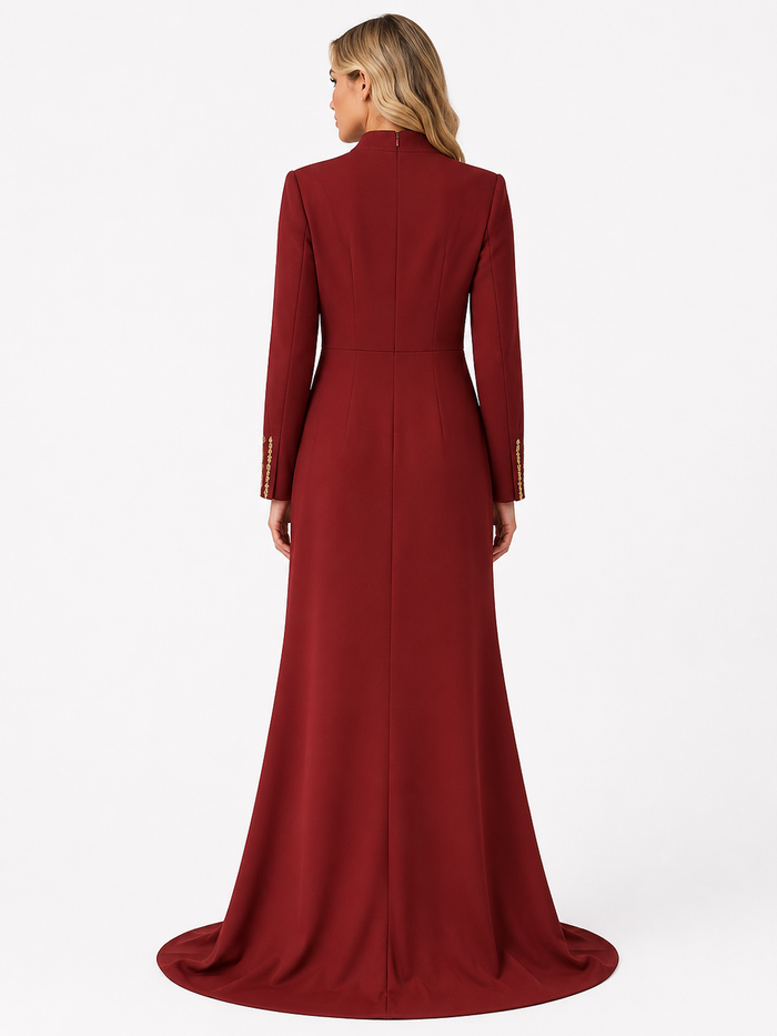 Crystal Cape Maxi Dress - Burgundy