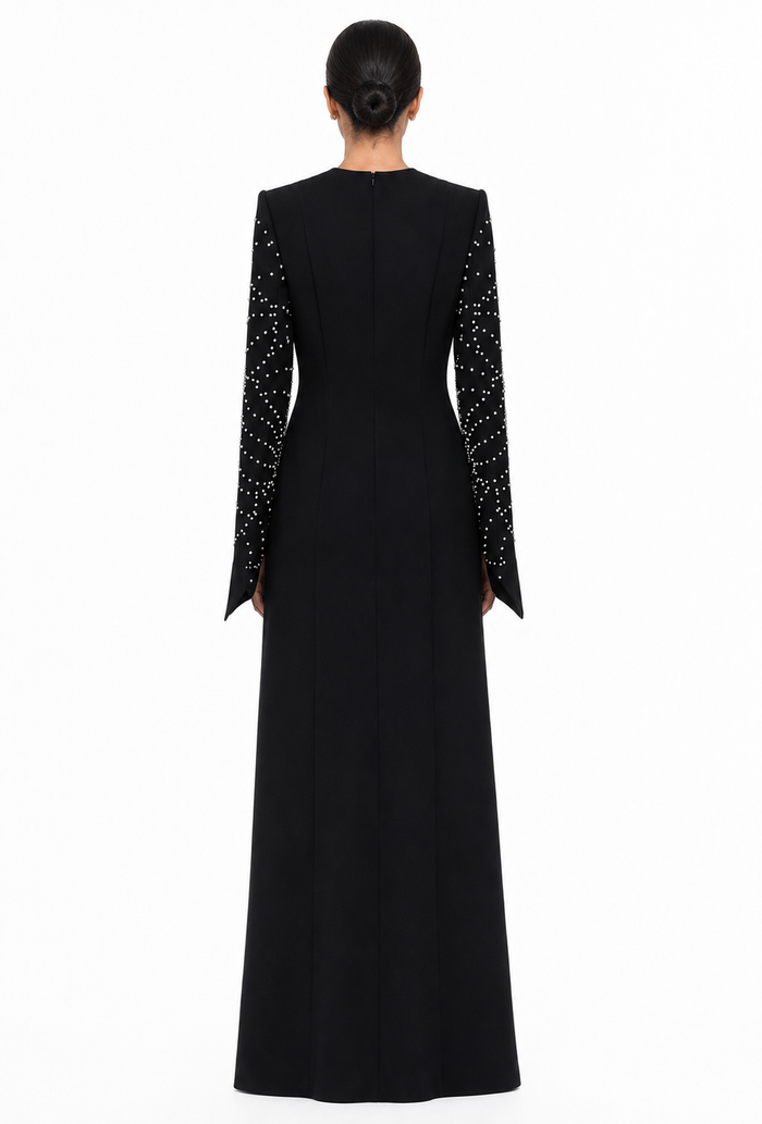 Crystal Cape Sleeve Evening Gown - Valencia