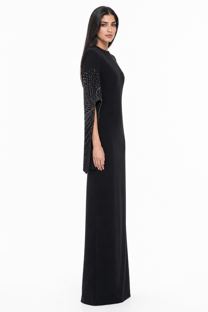 Crystal Cape Sleeve Evening Gown - Valencia