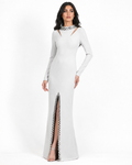 Crystal Collar Slit Maxi Dress - Silver