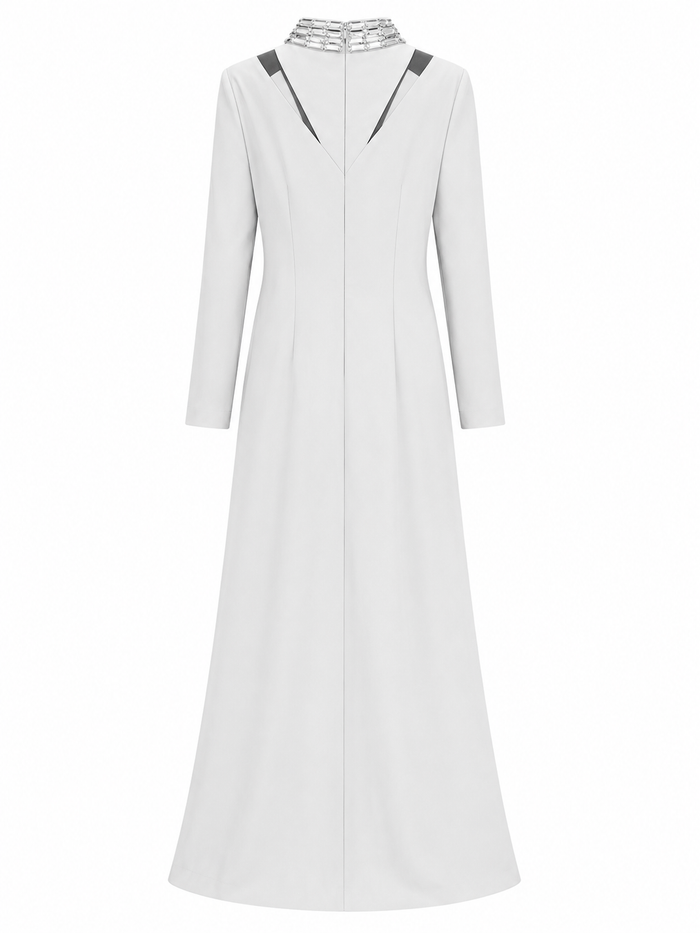 Crystal Collar Slit Maxi Dress - Silver