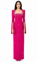Crystal Embellished Cape Sleeve Maxi Dress - Lizra