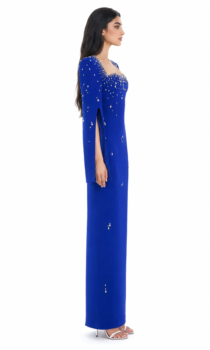 Crystal Embellished Cape Sleeve Maxi Dress - Lizra