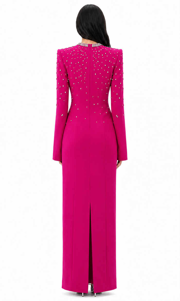 Crystal Embellished Cape Sleeve Maxi Dress - Lizra