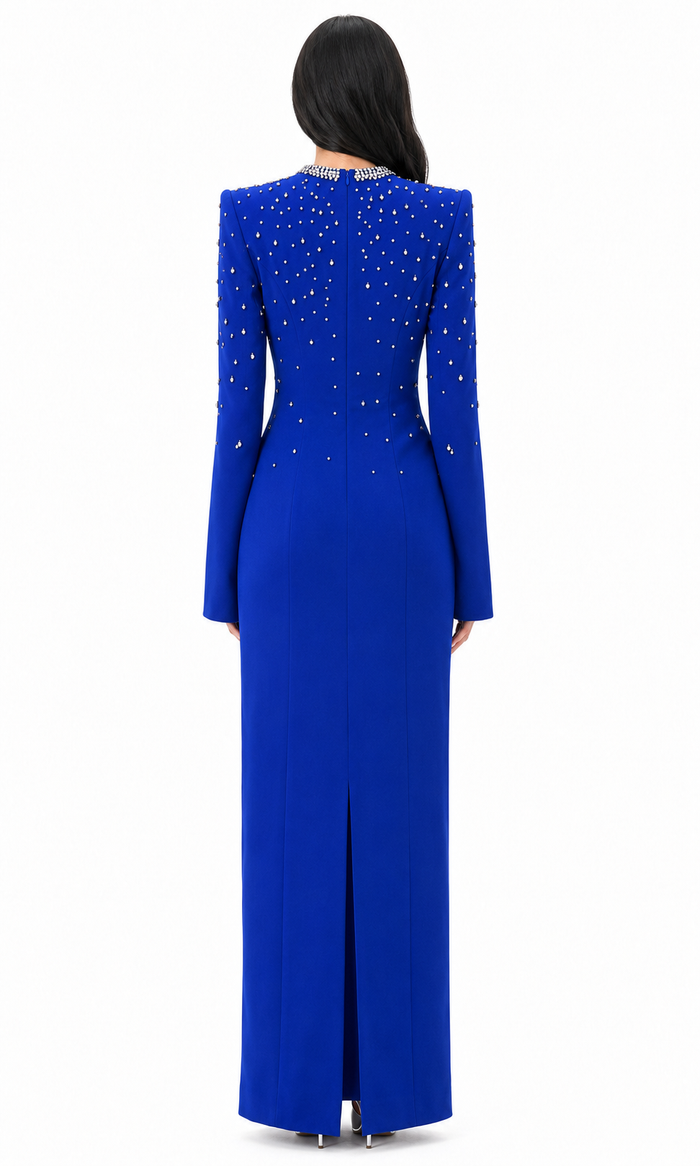 Crystal Embellished Cape Sleeve Maxi Dress - Lizra