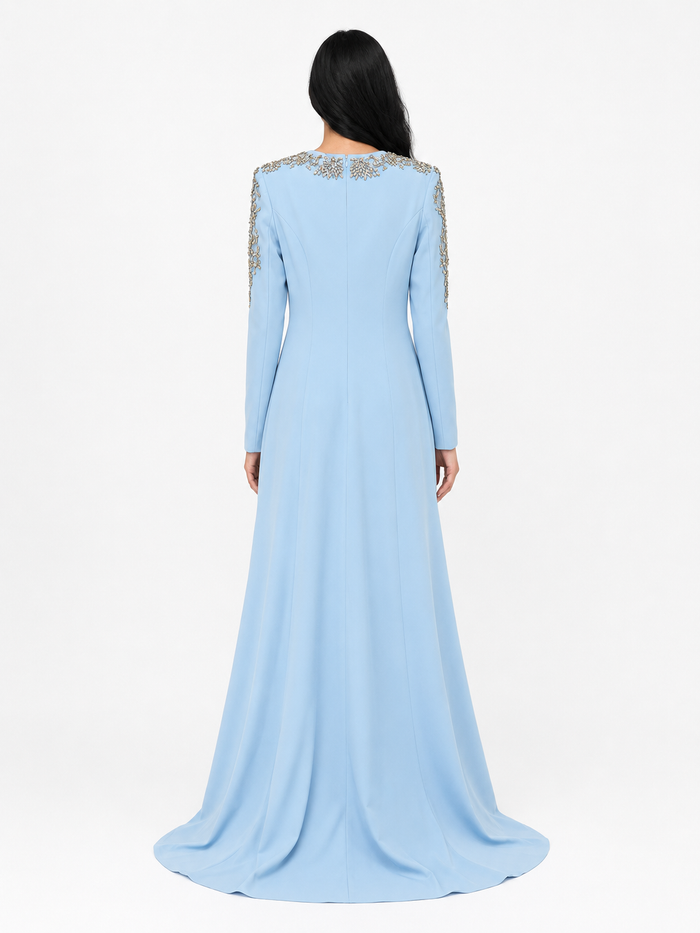 Crystal Embellished Maxi Dress - Sky