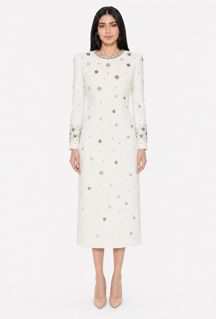 Crystal Embellished Midi Dress - Jilra