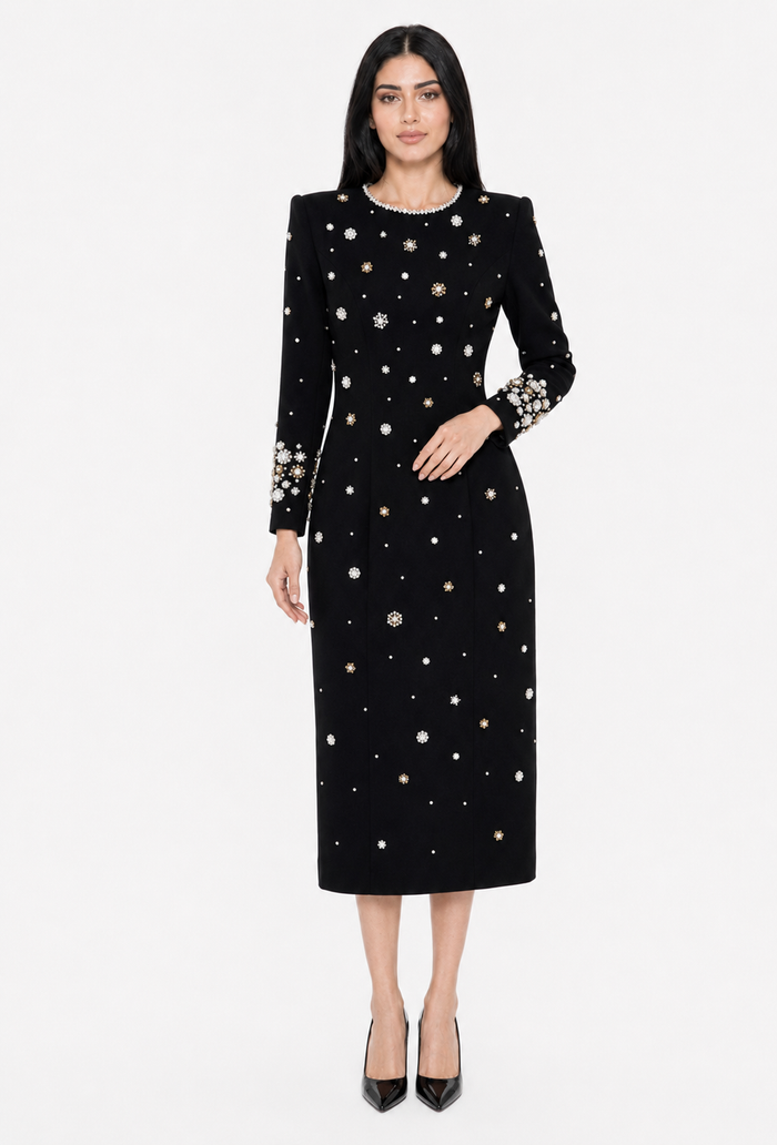 Crystal Embellished Midi Dress - Jilra