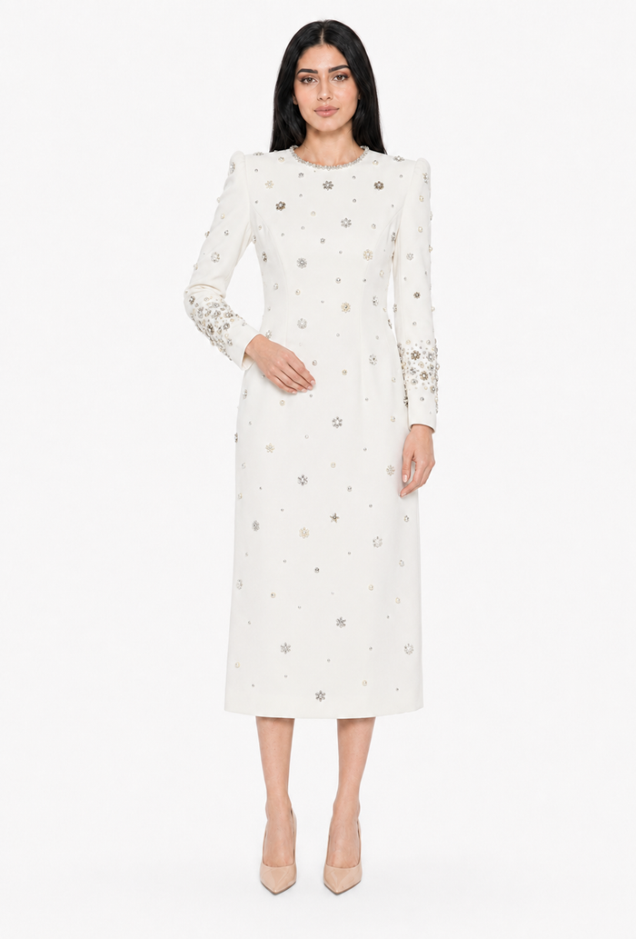 Crystal Embellished Midi Dress - Jilra