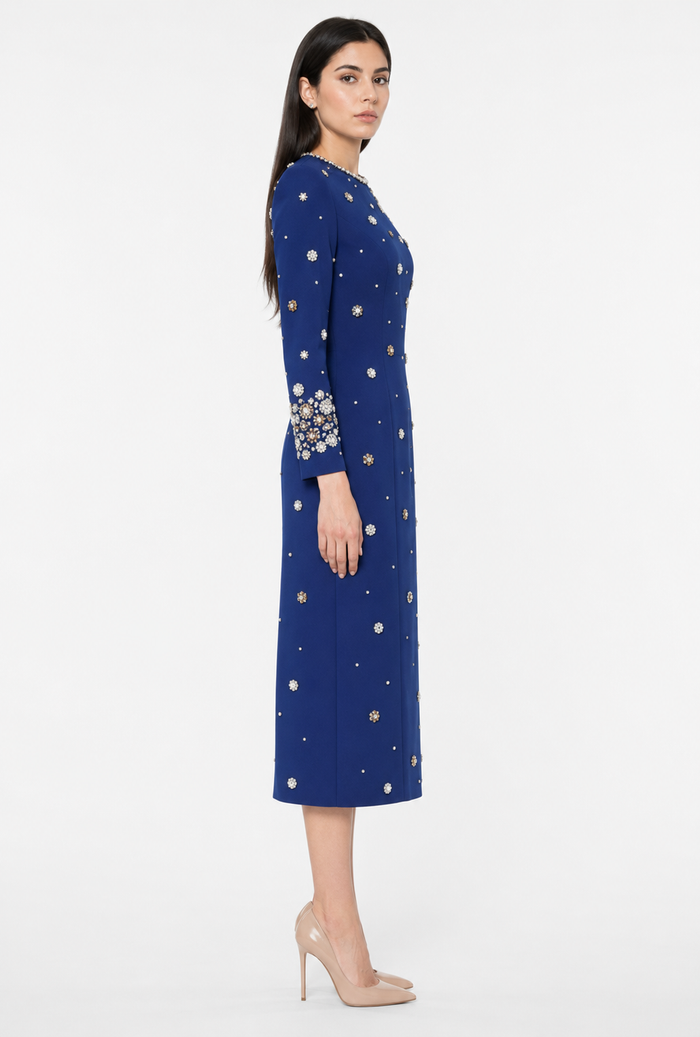 Crystal Embellished Midi Dress - Jilra