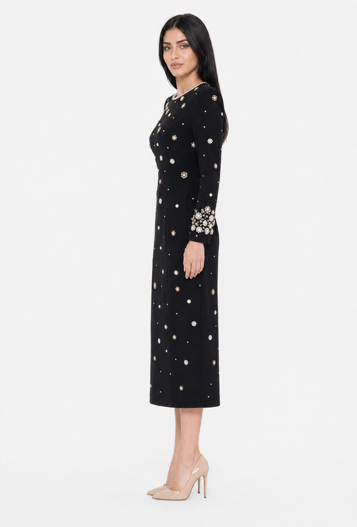 Crystal Embellished Midi Dress - Jilra