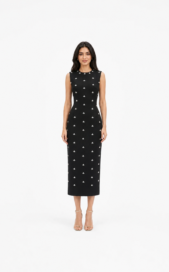 Crystal Embellished Midi Sheath Dress - Iris