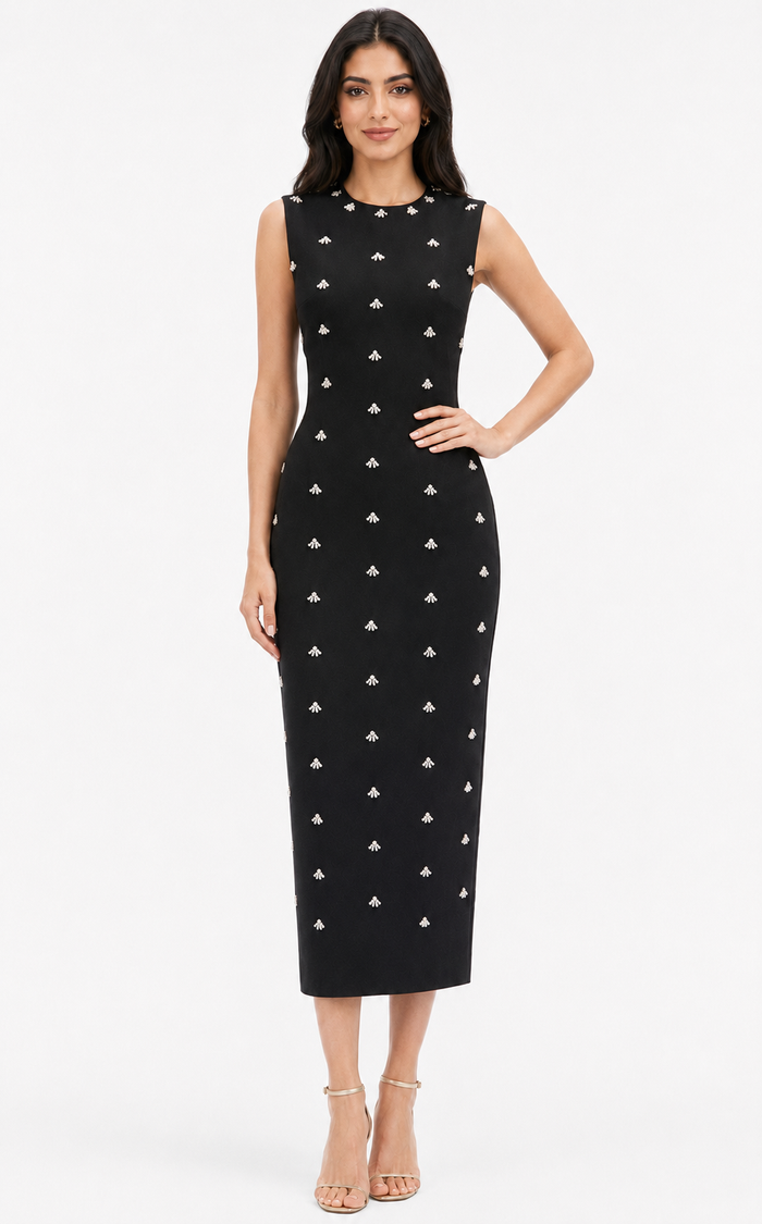 Crystal Embellished Midi Sheath Dress - Iris