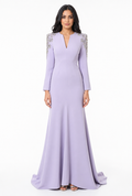 Crystal Embellished Shoulder Mermaid Maxi Dress - Amethyst