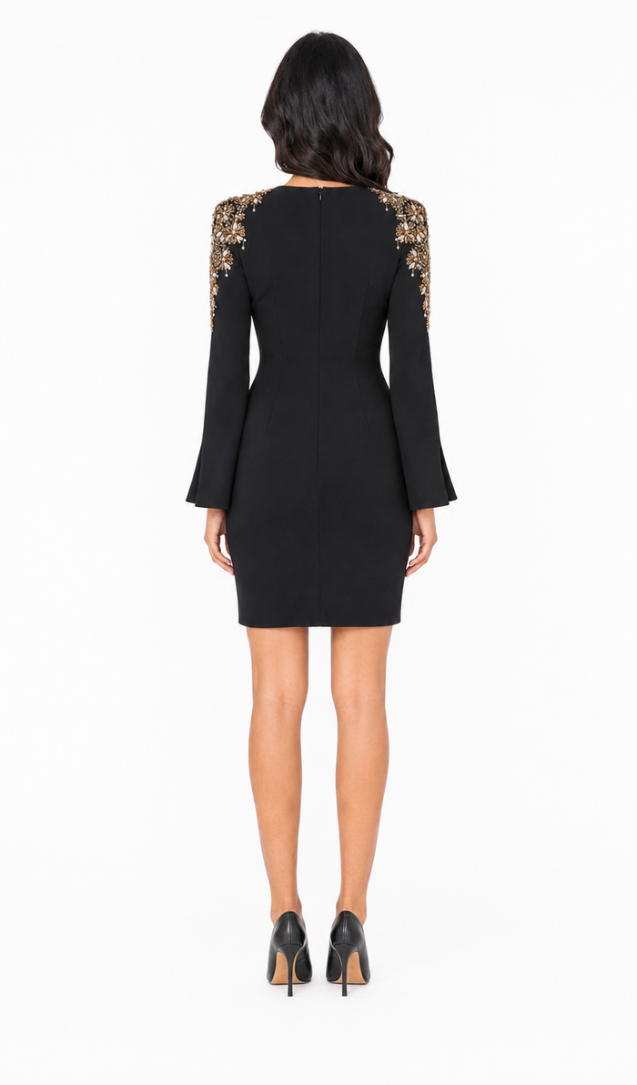 Crystal Embellished Shoulder Mini Dress - Onyx