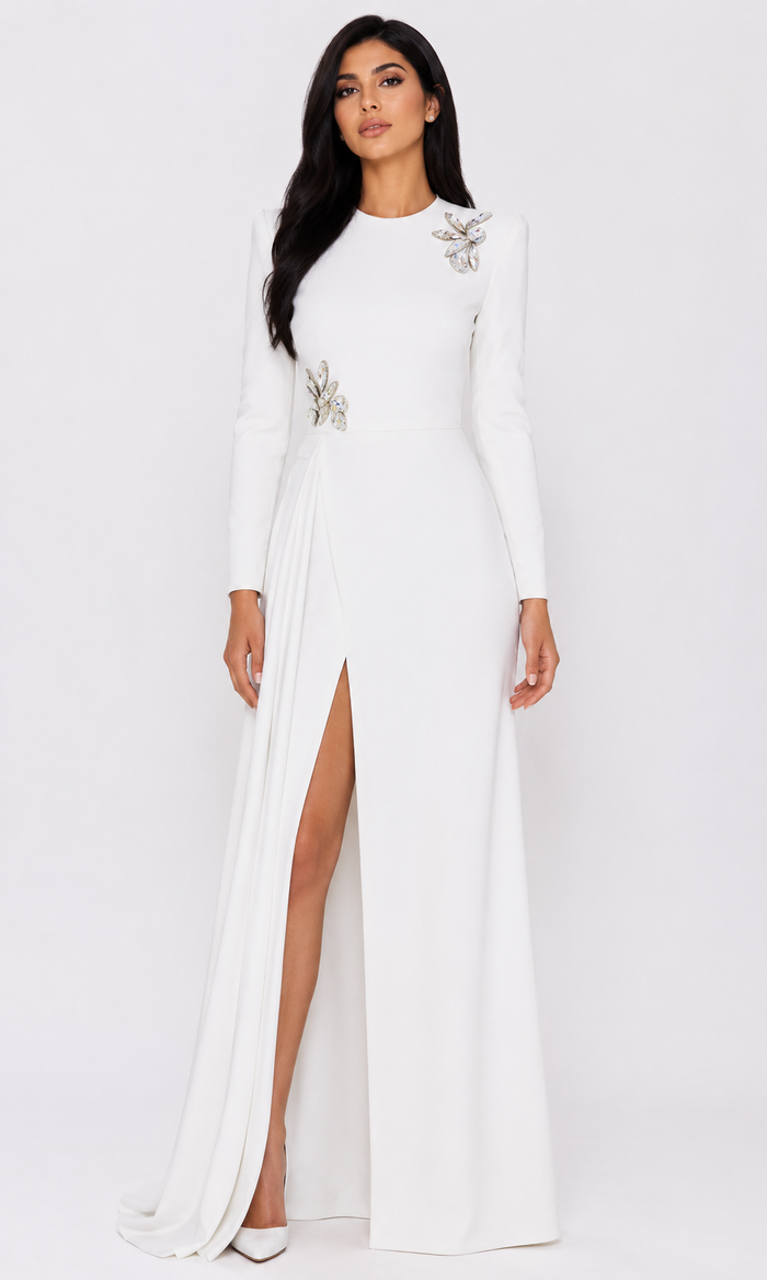 Crystal Embellished Slit Maxi Dress - Seraphina