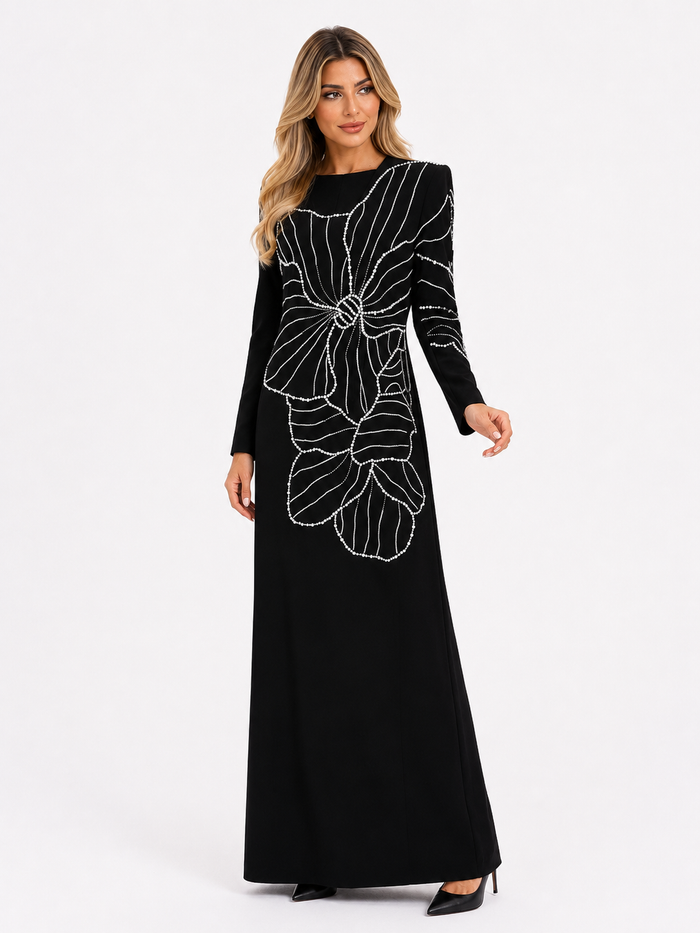Crystal Floral Maxi Dress - Noir