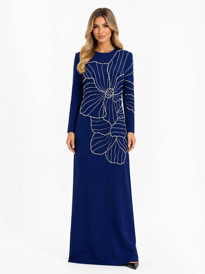 Crystal Floral Maxi Dress - Noir