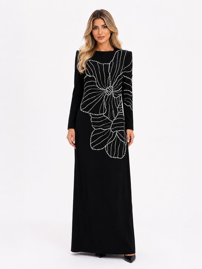 Crystal Floral Maxi Dress - Noir