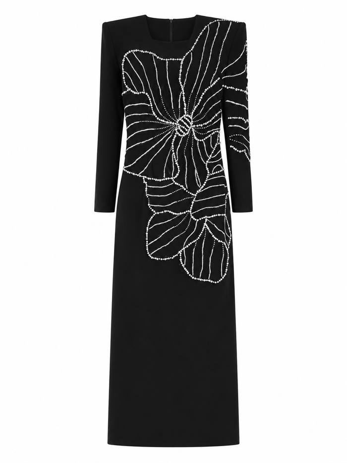 Crystal Floral Maxi Dress - Noir