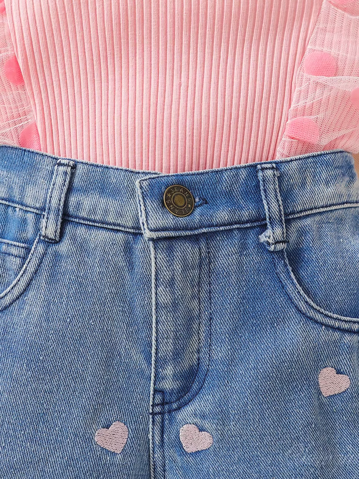 Daisy Dream Flutter Sleeve Top and Denim Short Set
