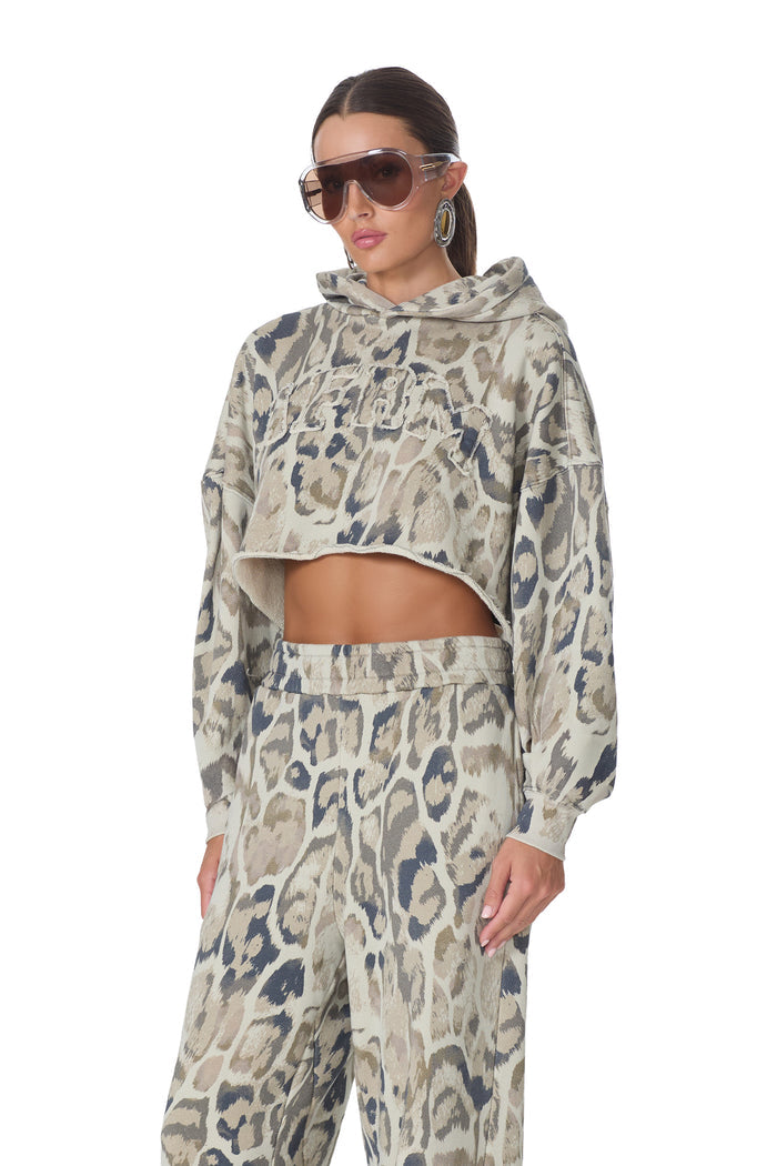 Darius Cropped Hoodie - Twill Leopard