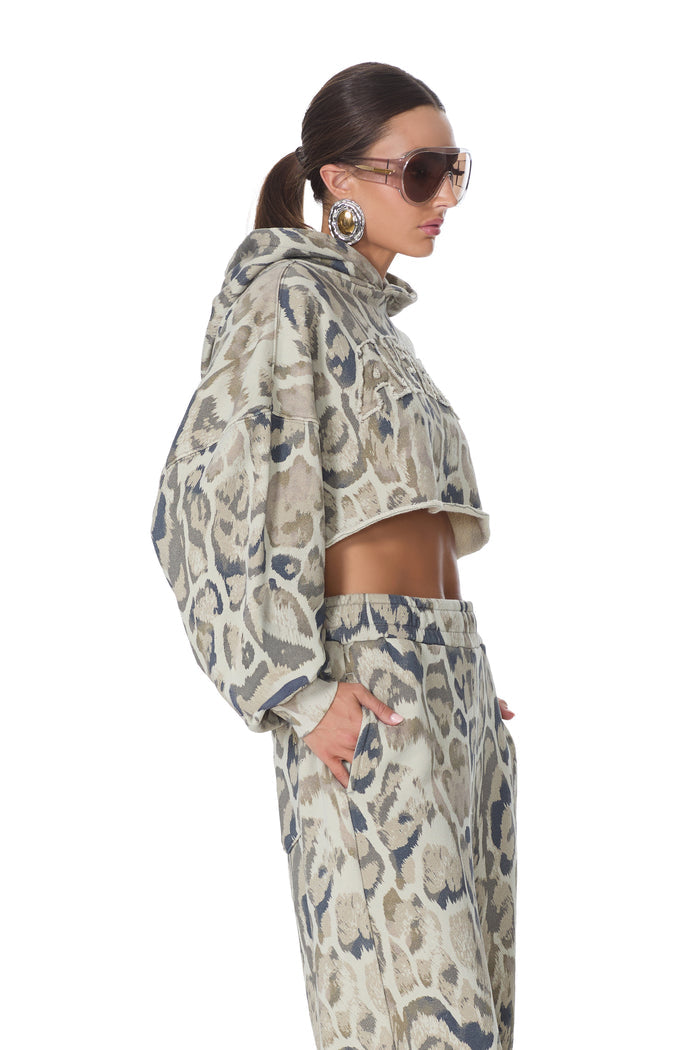 Darius Cropped Hoodie - Twill Leopard