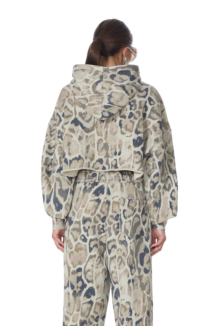 Darius Cropped Hoodie - Twill Leopard