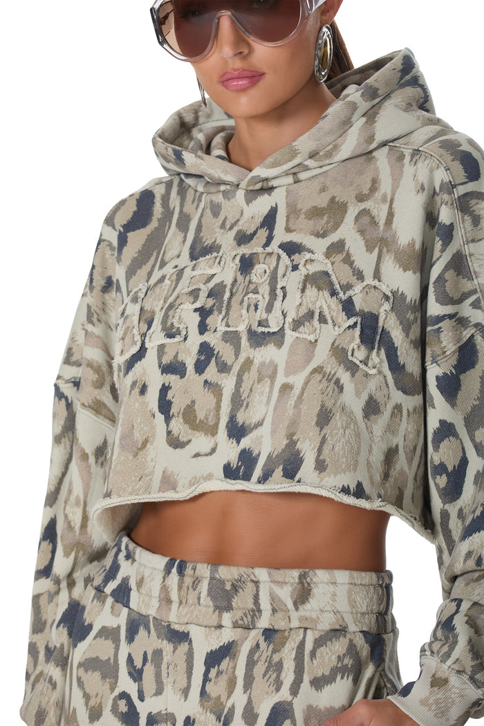 Darius Cropped Hoodie - Twill Leopard