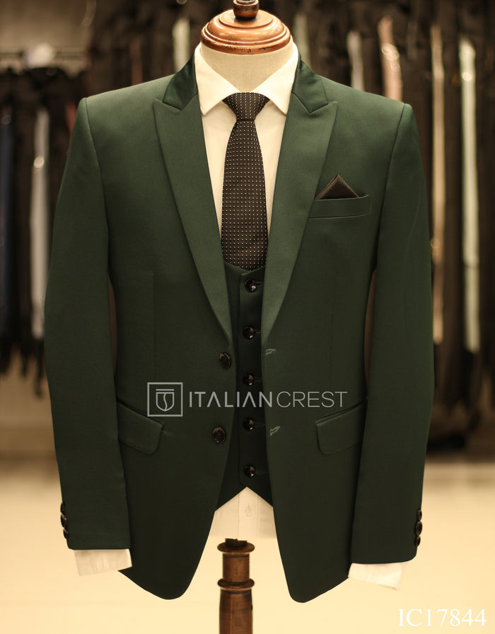 Dark Green 3-Piece Peak Lapel Suit
