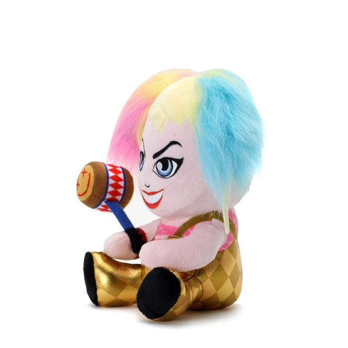 DC Comics Birds of Prey Harley Quinn plush toy by Kidrobot, soft and cuddly with colorful details, perfect for fans of the character.