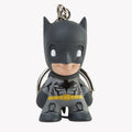Gray DC Universe Batman keychain with vinyl and metal components, featuring Batman logo and character details.
