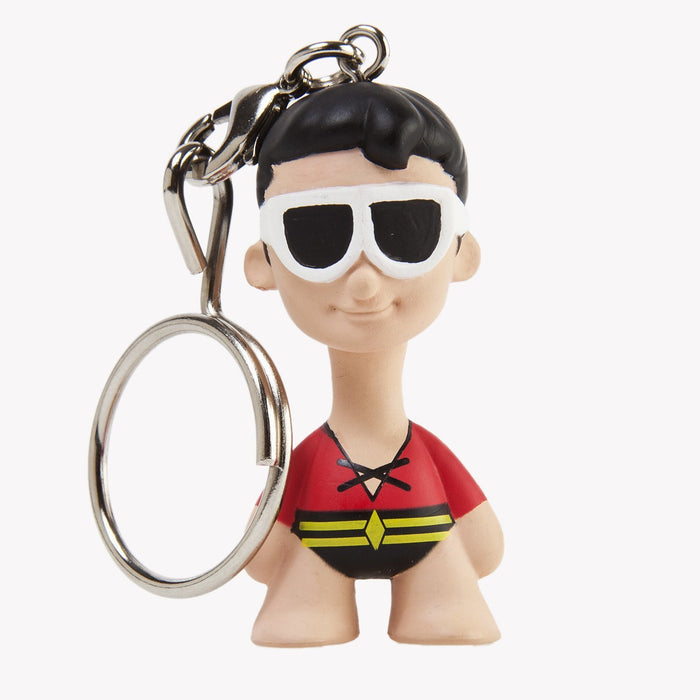 Plastic Man DC Universe keychain featuring vinyl and metal materials, showcasing the comic character's playful design.