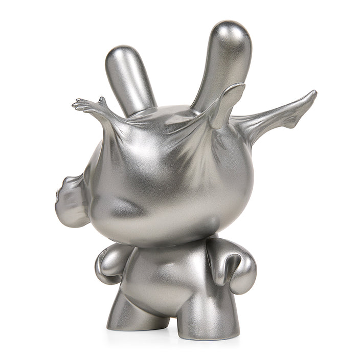 8-inch metallic silver resin Dunny by WHATSHISNAME from DCON 2022: Breaking Free limited edition art toy.