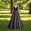 Deep V Neck Pink and Black Formal Dresses Prom Party Gowns - Rosymae