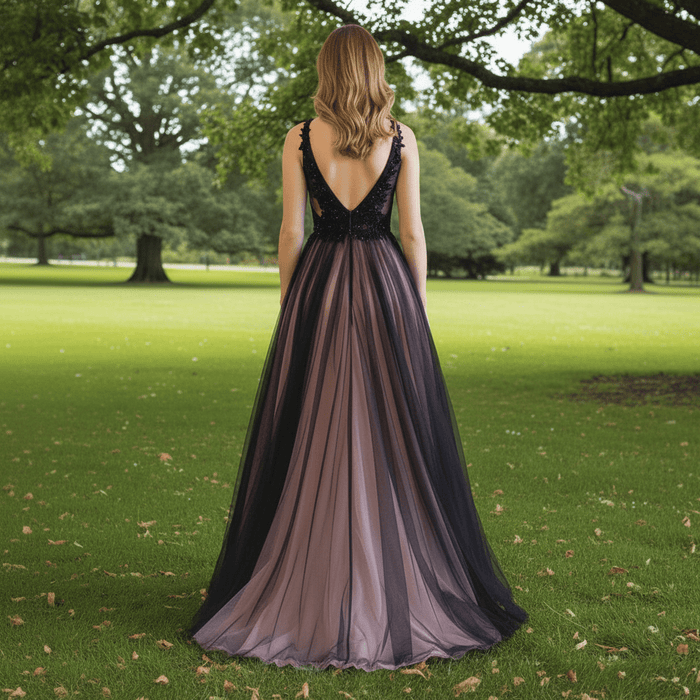 Deep V Neck Pink and Black Formal Dresses Prom Party Gowns - Rosymae