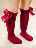 Delicate Touch Knee Burgundy High Ribbon Socks