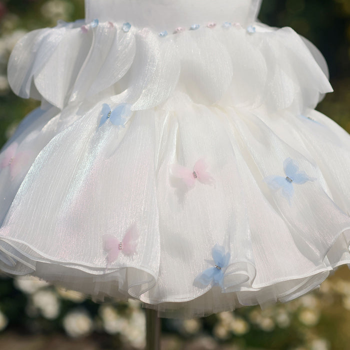 Delicate White Flower Girl Dress with Pastel Bow Appliques Off Shoulder Tulle Wedding Guest Party Dress J911