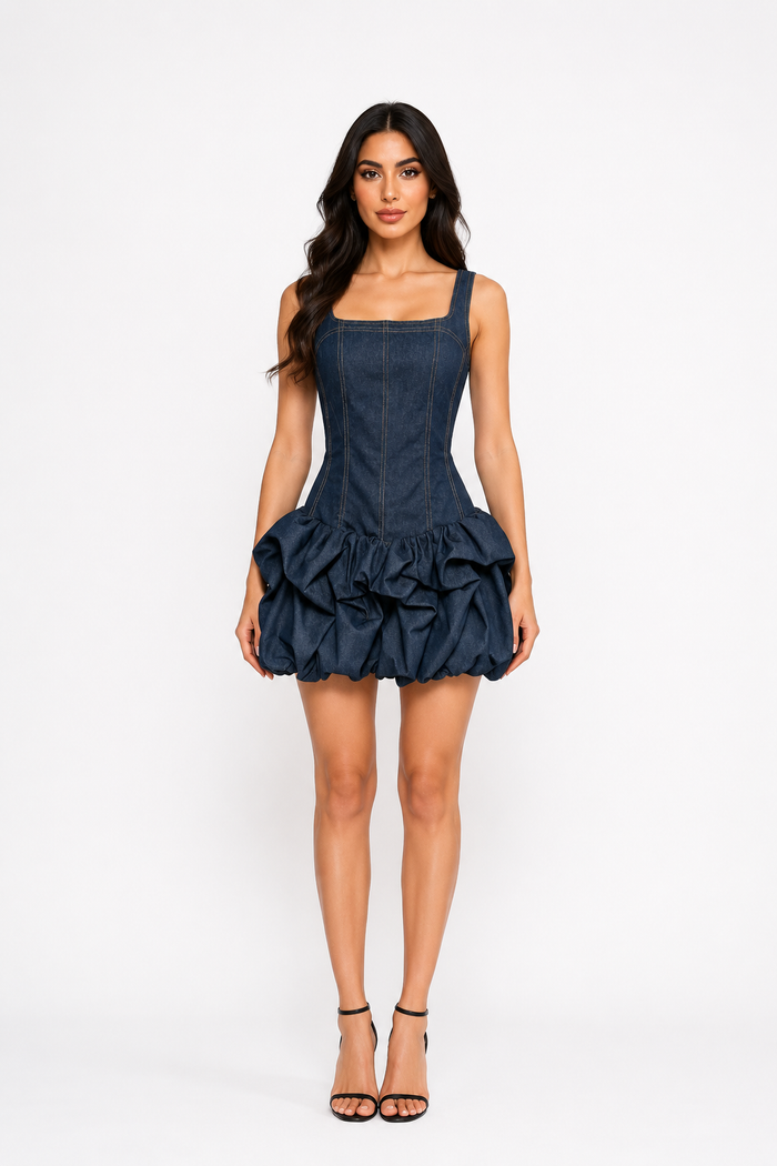 Denim Bubble Mini Dress - Noval
