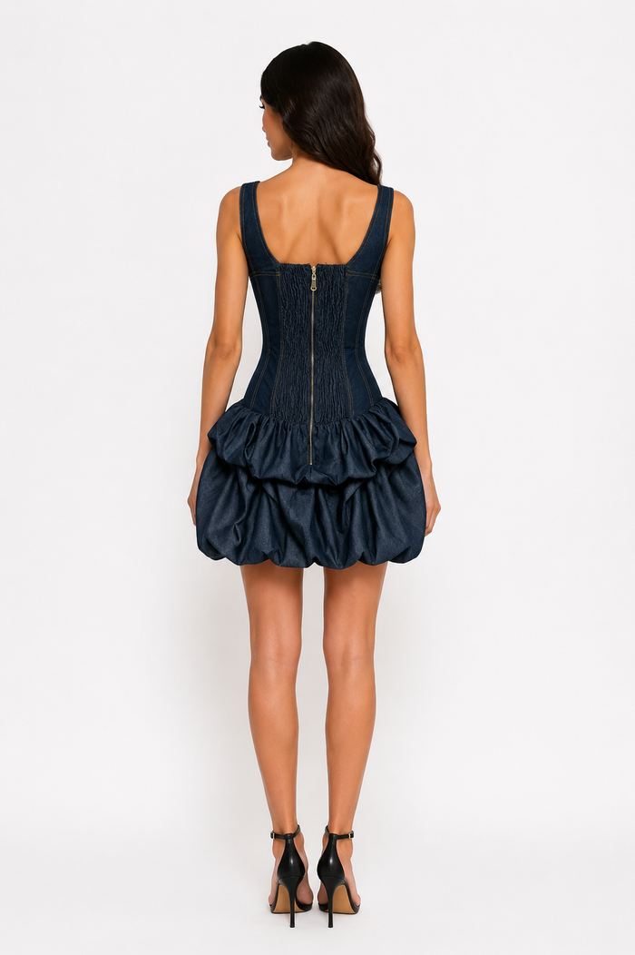 Denim Bubble Mini Dress - Noval