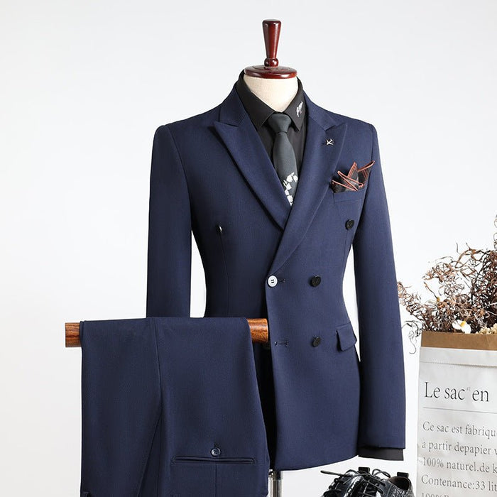 Double Breasted 2 Pieces Business Casual Men's Suit Set - Rosymae