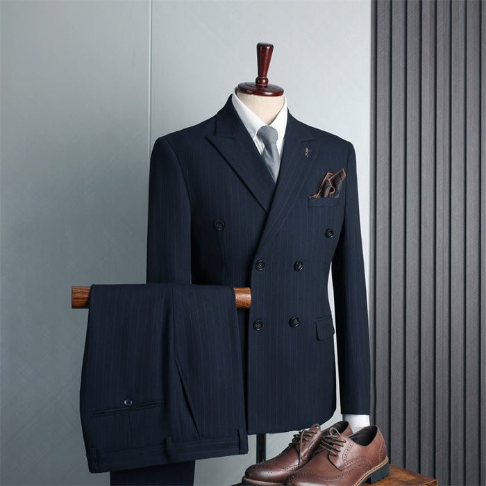 Double Breasted Men's Formal Attire British Fashion Business Casual Suit - Rosymae